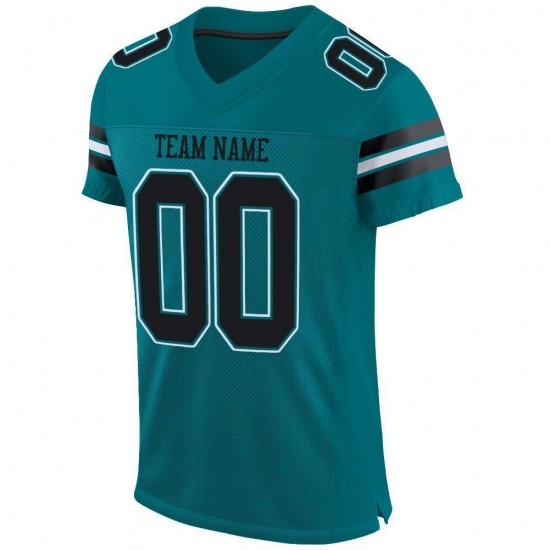 Custom Teal Black-White Mesh Authentic Football Jersey