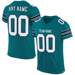 Custom Teal White-Black Mesh Authentic Football Jersey