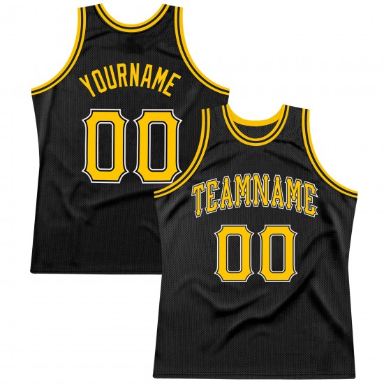 Custom Black Gold-White Authentic Throwback Basketball Jersey