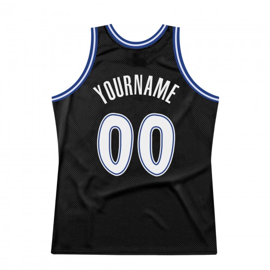 Custom Black White-Royal Authentic Throwback Basketball Jersey