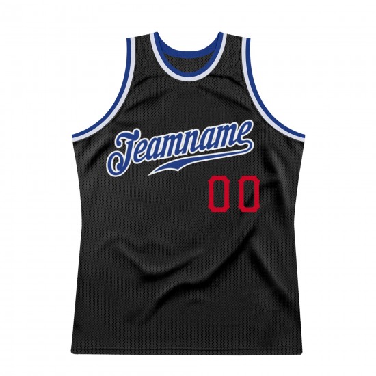 Custom Black Royal-Red Authentic Throwback Basketball Jersey