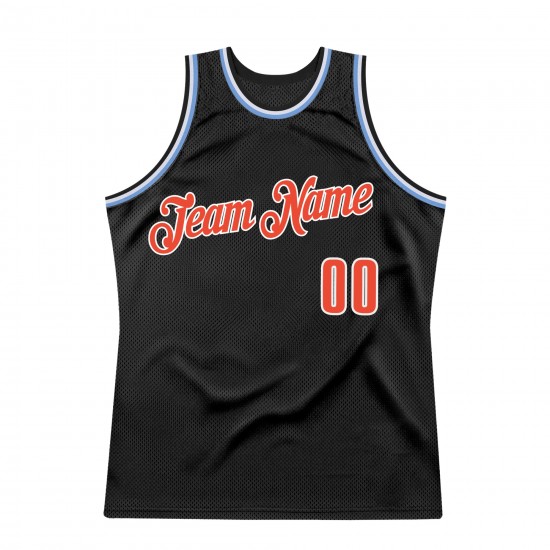 Custom Black Orange-Light Blue Authentic Throwback Basketball Jersey