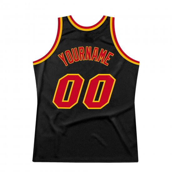 Custom Black Red-Gold Authentic Throwback Basketball Jersey