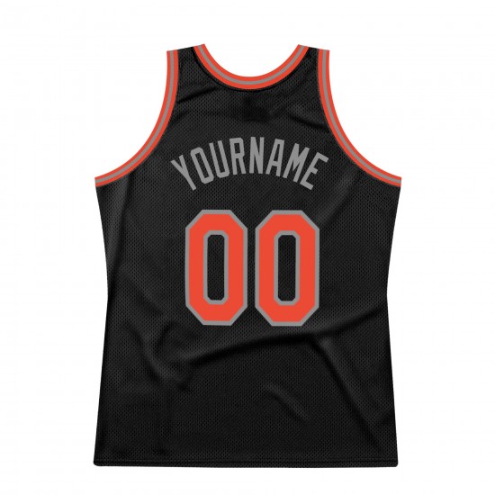 Custom Black Orange-Gray Authentic Throwback Basketball Jersey