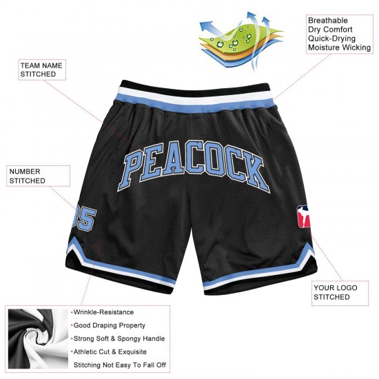 Custom Black Light Blue-White Authentic Throwback Basketball Shorts