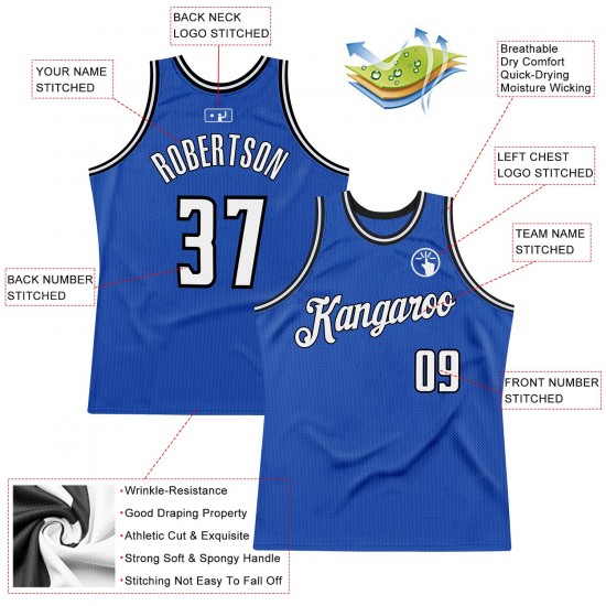 Custom Blue White-Black Authentic Throwback Basketball Jersey