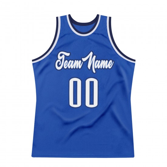 Custom Blue White-Navy Authentic Throwback Basketball Jersey