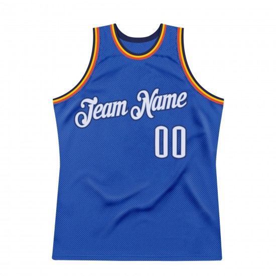 Custom Blue White-Navy Authentic Throwback Basketball Jersey