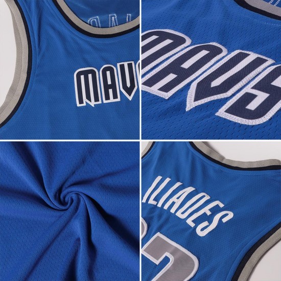 Custom Blue White-Kelly Green Authentic Throwback Basketball Jersey