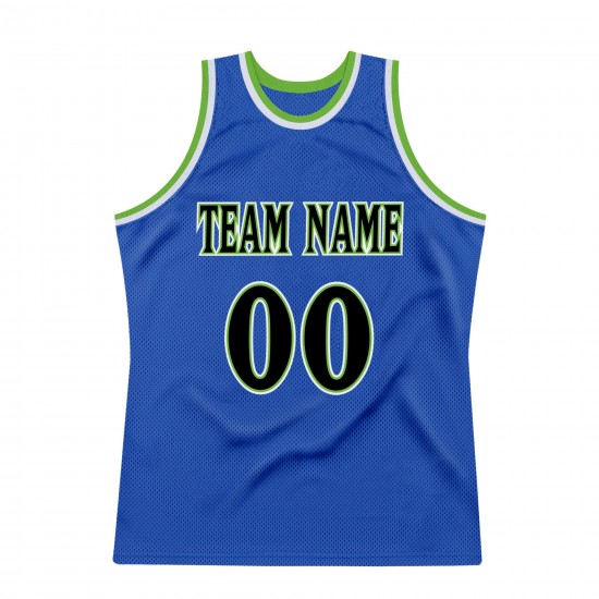 Custom Blue Black-Neon Green Authentic Throwback Basketball Jersey