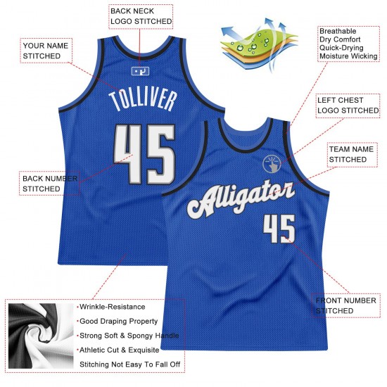 Custom Blue White-Black Authentic Throwback Basketball Jersey