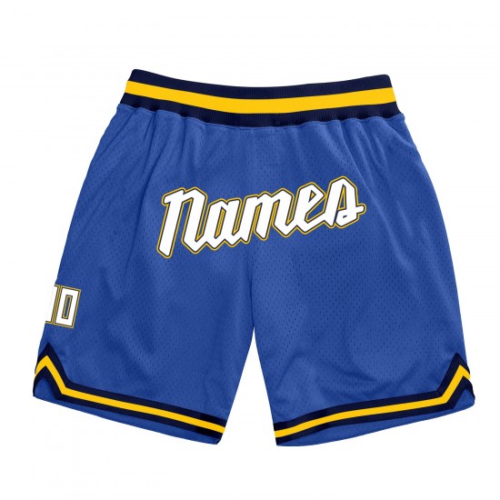 Custom Blue White-Gold Authentic Throwback Basketball Shorts