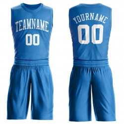 Custom Blue White Round Neck Suit Basketball Jersey