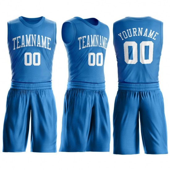 Custom Blue White Round Neck Suit Basketball Jersey