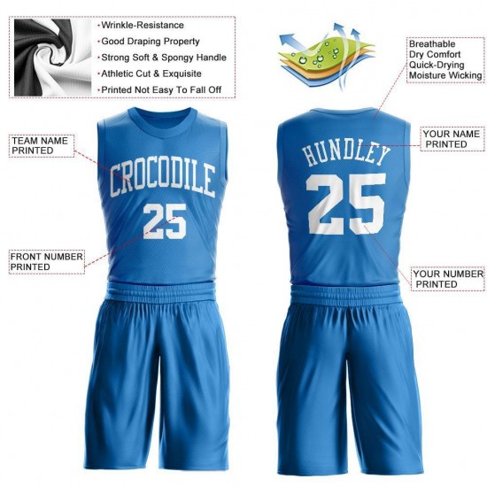 Custom Blue White Round Neck Suit Basketball Jersey