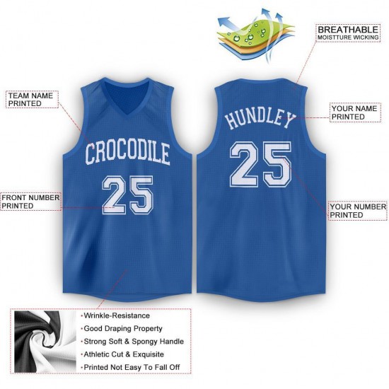 Custom Blue White V-Neck Basketball Jersey