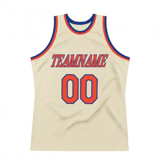 Custom Cream Orange-Royal Authentic Throwback Basketball Jersey