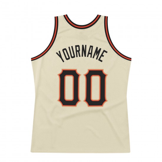 Custom Cream Black-Orange Authentic Throwback Basketball Jersey