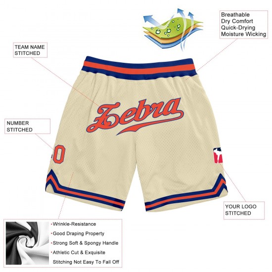 Custom Cream Orange-Royal Authentic Throwback Basketball Shorts