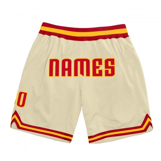 Custom Cream Red-Gold Authentic Throwback Basketball Shorts