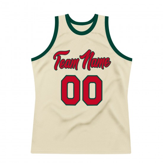 Custom Cream Red-Hunter Green Authentic Throwback Basketball Jersey