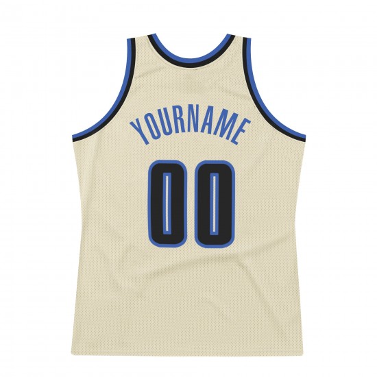 Custom Cream Black-Blue Authentic Throwback Basketball Jersey