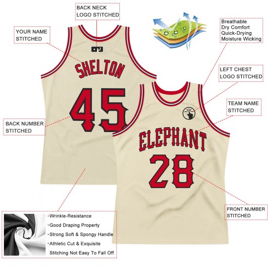 Custom Cream Red-Black Authentic Throwback Basketball Jersey