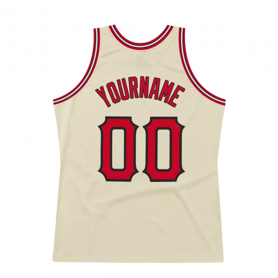 Custom Cream Red-Black Authentic Throwback Basketball Jersey