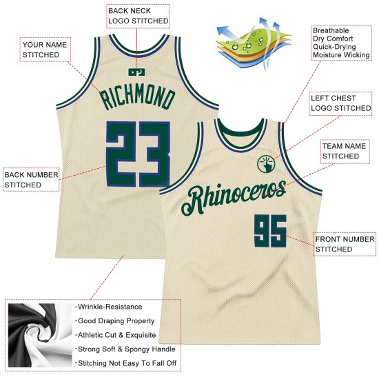 Custom Cream Hunter Green-Royal Authentic Throwback Basketball Jersey