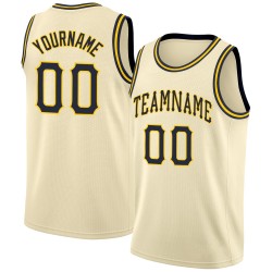 Custom Cream Navy-Gold Round Neck Rib-Knit Basketball Jersey