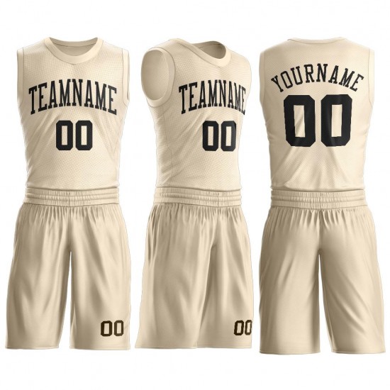 Custom Cream Black Round Neck Suit Basketball Jersey