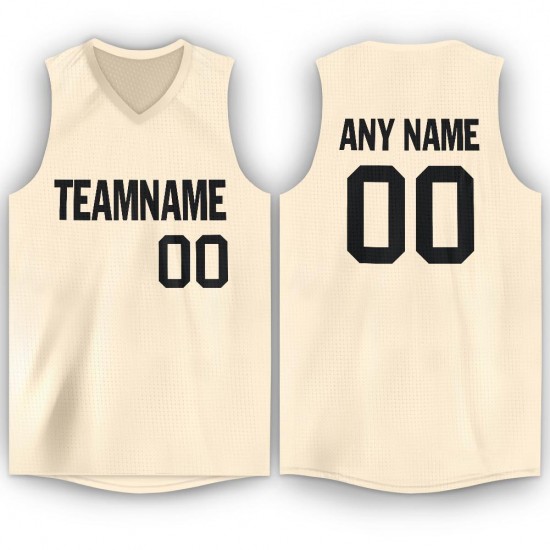 Custom Cream Black V-Neck Basketball Jersey