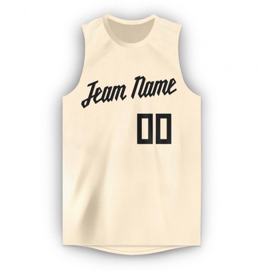 Custom Cream Black Round Neck Basketball Jersey