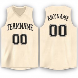 Custom Cream Black V-Neck Basketball Jersey