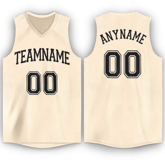 Custom Cream Black V-Neck Basketball Jersey