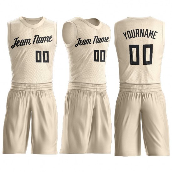 Custom Cream Black Round Neck Suit Basketball Jersey