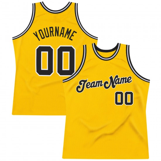 Custom Gold Black-White Authentic Throwback Basketball Jersey