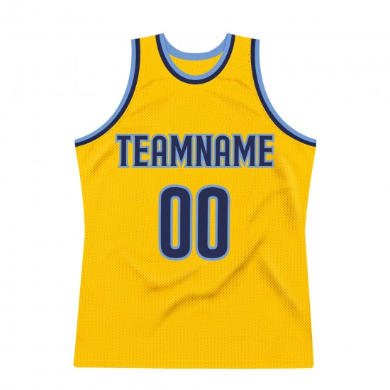 Custom Gold Navy-Light Blue Authentic Throwback Basketball Jersey