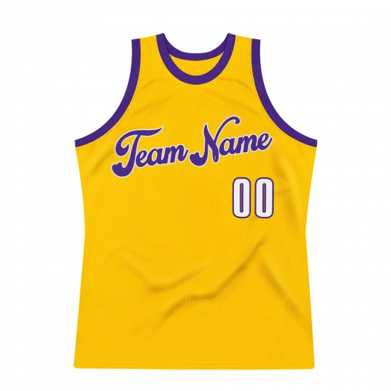 Custom Gold White-Purple Authentic Throwback Basketball Jersey