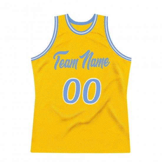 Custom Gold Light Blue-White Authentic Throwback Basketball Jersey