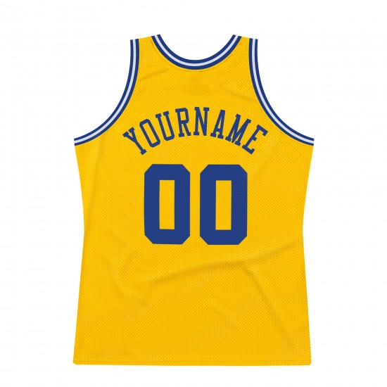 Custom Gold Royal-White Authentic Throwback Basketball Jersey