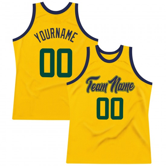 Custom Gold Hunter Green-Navy Authentic Throwback Basketball Jersey