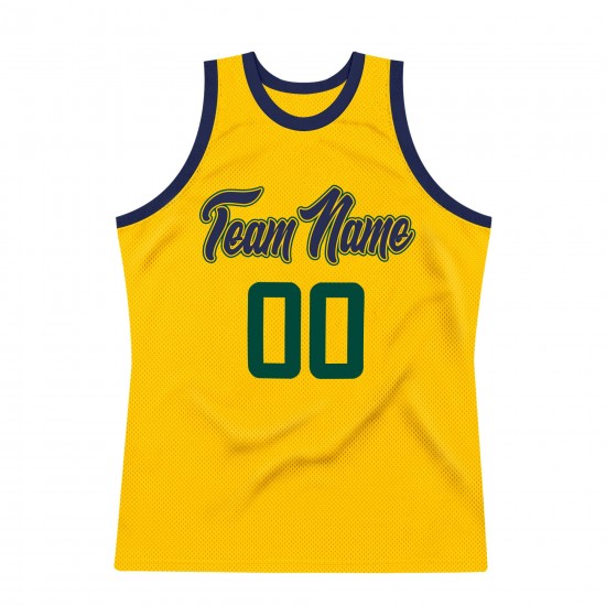 Custom Gold Hunter Green-Navy Authentic Throwback Basketball Jersey