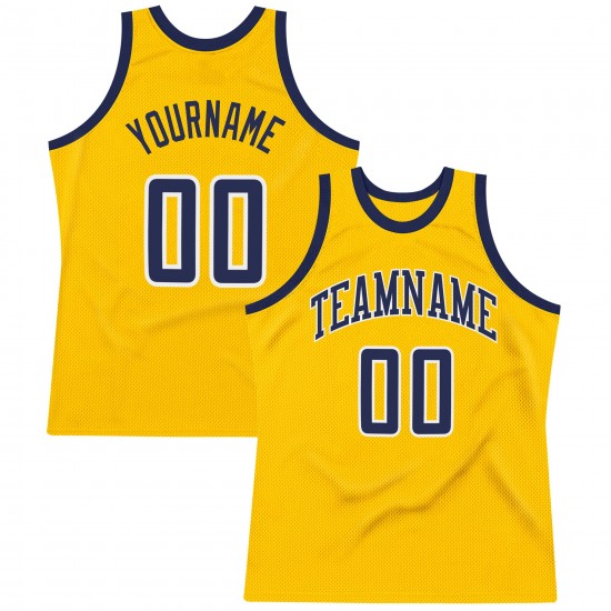 Custom Gold Navy-White Authentic Throwback Basketball Jersey