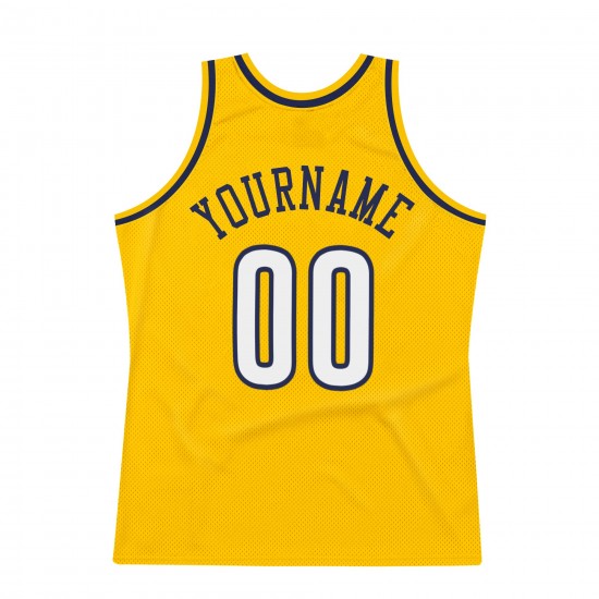 Custom Gold White-Navy Authentic Throwback Basketball Jersey