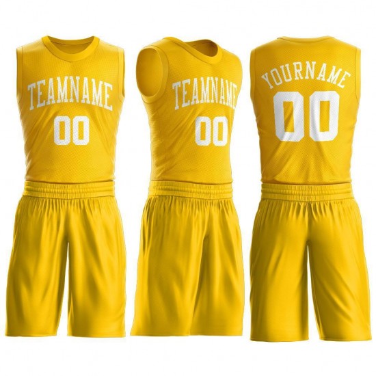 Custom Gold White Round Neck Suit Basketball Jersey