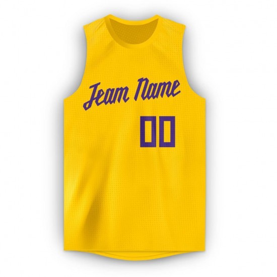 Custom Gold Purple Round Neck Basketball Jersey