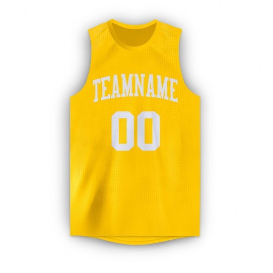 Custom Gold White Round Neck Basketball Jersey