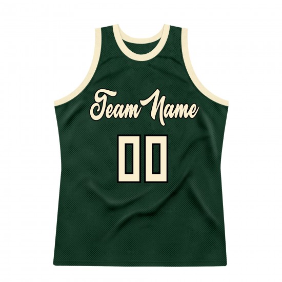 Custom Hunter Green Cream-Black Authentic Throwback Basketball Jersey