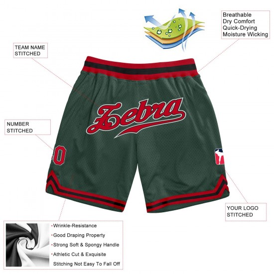 Custom Hunter Green Red-Black Authentic Throwback Basketball Shorts